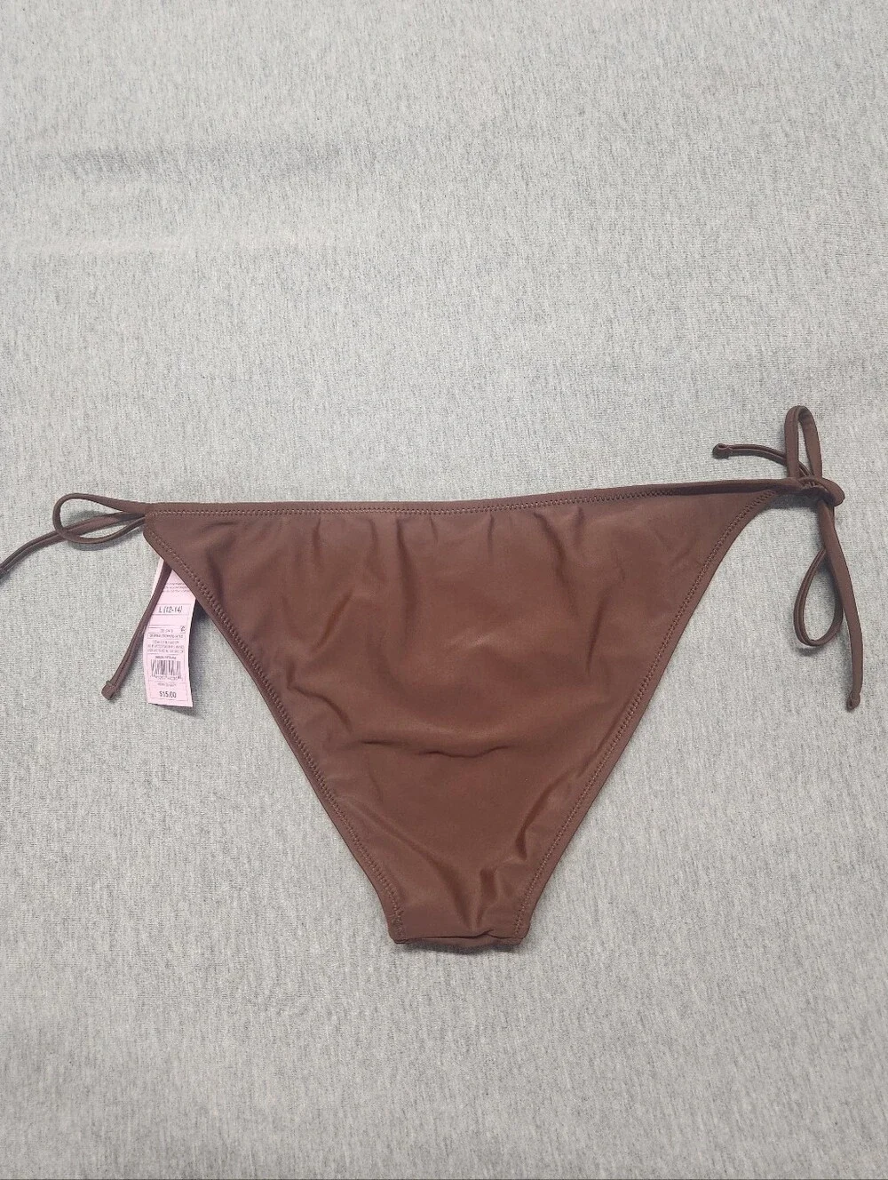 Wild Fable Solid Tricot Side‑Tie Low‑Rise High‑Leg Cheeky Bikini Bottom – Brown